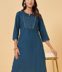 Pantaloons Teal Printed Above Knee Festive Women Kurta Size XXL Balsam