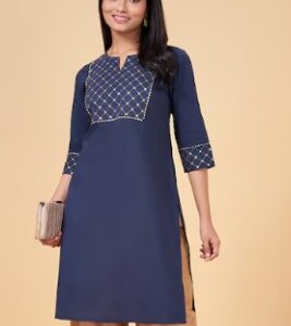 Pantaloons Navy Print Ethnic Women Regular Fit Kurtas Size M Dark Blue