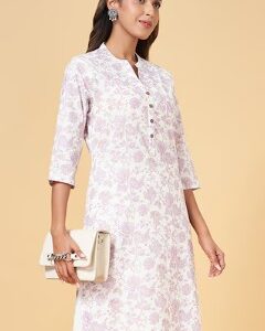 Pantaloons Purple Printed Below Knee Length Casual Women Regular Fit Kurtas Size L Star White