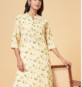 Pantaloons Light Yellow Printed Casual Women Regular Fit Kurtas Size L Light Yellow
