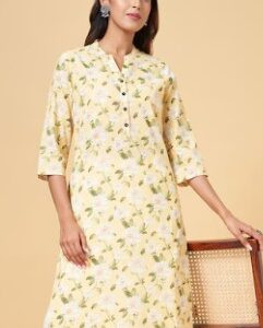 Pantaloons Light Yellow Printed Casual Women Regular Fit Kurtas Size XXL