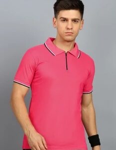 Private Label Men Solid Polo Neck Polyester Pink TShirt