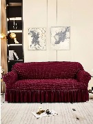 Cortina Maroon Self Design Stretchable 2seater Sofa Cover