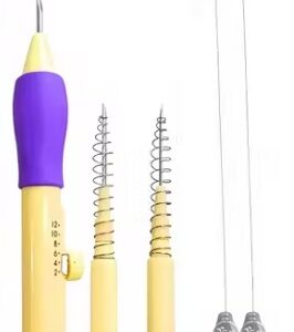 Private Label Shree Sakthi Punch Needle Embroidery Set with 3 Sizes Needle Pen Kit Thread Cutter Cap Tool for DIY Craft Sewing Knitting Embroidery Needle Punch Yellow