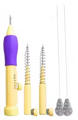 Private Label Shree Sakthi Punch Needle Embroidery Set with 3 Sizes Needle Pen Kit Thread Cutter Cap Tool for DIY Craft Sewing Knitting Embroidery Needle Punch Yellow