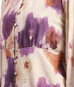 MADAME Beige Purple Print Top M Size