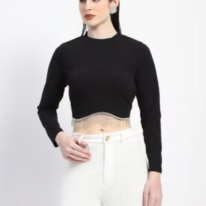 Madame Black Embellished Crop Top M Size