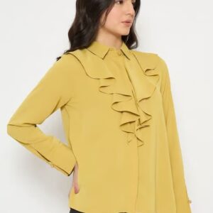 Madame Yellow Polyester Solid Long Sleeves Shirt XL Size