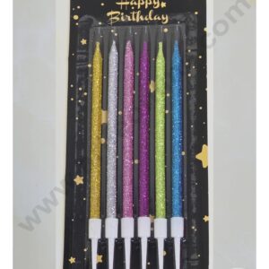 Private Label CAKE DECOR Multi Color Glitter Thin Long Candles