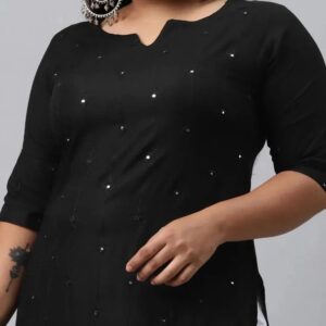 Plus Size Black Embroidered Rayon Kurta Black Colour XL Size