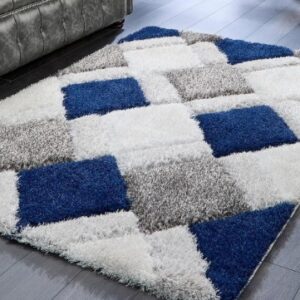 Private Label Polyester Shaggy Carpet Rug for Home White And Blue