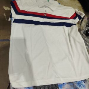 Ausk Men Striped Polo Neck Cotton Blend White Red Navy Blue TShir t l size