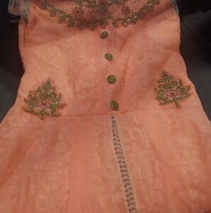 Private Labe Festive Wear Stitch Ladies Peach Embroidered Suit KUTRI SIZE XXL ORENGE
