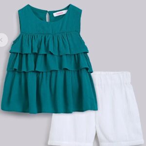 hopscotch Girls Turquoise Solid Blouse And Shorts Set 6 to 7 Years