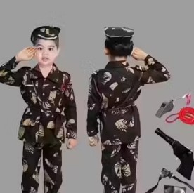 Private Label BOYS PRINTED ARMY OR BSF DRESS WITH CAP WHISTEL ROPE GUN Free Size Multicolour