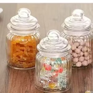 Private Label Pack of 3 350 MLPop Jar With Glass Air Tight Lid for Pickle Spice Candy Jelly Jam Food Storage Containers Transparent Storage Jar Kitchen Storage and Container Glass Jar