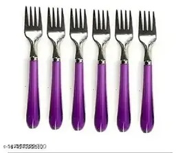 Private Label Dining Table Steel with Shiny Plastic Handle Fork Spoon Set 6 Pcs