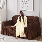 Private Label Bubble Sofa Cover with Frill Dark Brown 2 Seater