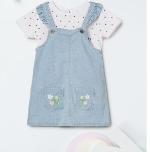 Max Girls Pure Cotton Denim Pinafore Dress With T shirts FOR 3 TO 5 YERS