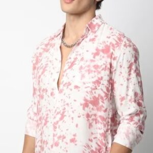 VASTRADO Men Tie And Dye Slim Fit Shirt Pink Colour Pinl Size S