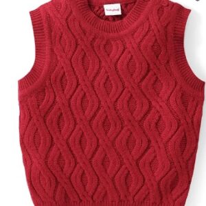 Babyhug Knitted Sleeveless Pullovers Sweater With Cable Knit Design Red 2 Size