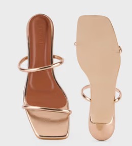 Nykaa IYKYK by Nykaa Fashion Antique Gold Square Toe Double Strap Metallic Kitten Heels size 38