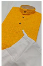 Private Label Embroidered Rayon sequence yellow kurta pajama set Size 38