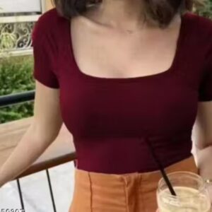 Private Label CASUAL SCOOP NECK SQUARE NECK TOP FOR WOMEN Size L red colour