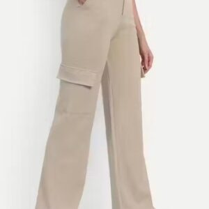 Private Label High Rise Cargo Pants Slanted Inset pocket And Patch With Flap Straight Fit Comfort Fit Multicolour Size 26 CREAM COLOUR