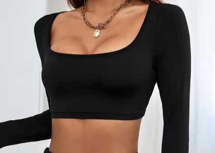 Private Label Women Relaxed Fit Crop Top with Square Neck size xxl colour black