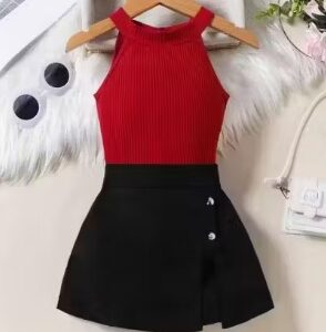 Private Label Jit Fashion Trendy Stylish Top And Bottom Set For Kids Tops And Tunics Stylish Tunic Tops colour red and black size 5 to 6 year girl