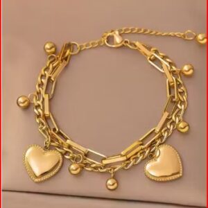 Palmonas Gold plated Anti Tarnish Heart Theme Bracelet For Girls