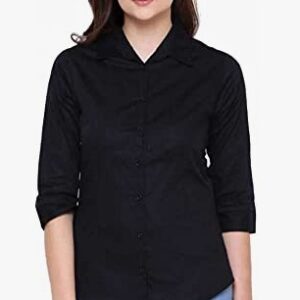 Private Label Women Slim Fit Plain Formal Shirt Black Pack of 1 Pcs size M