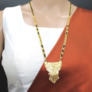 Private Label TraditionaL One Gram Gold Plated 30 Inch Long Black Beads Golden Mangalsutra Alloy Tanmaniya