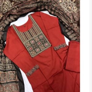 RAMYYAM Formal Wear Cotton Designer Kurti Pant Dupatta Set PRINTED L SIZE COLOUR MAHROON BLACK GPOLDEN