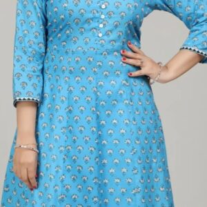 Cotton Culture Sky Blue Jaipuri Cotton A line Kurta in sky blue colour size XXL