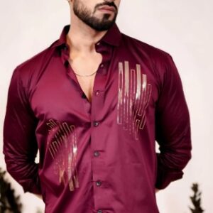 Foomer Satin Cotton Party Shirt Color Maroon Size M