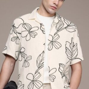 WILLIAM SCOTT Pure Cotton Floral Printed Standard Fit Casual Shirt Size L White