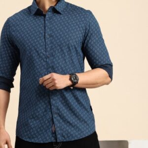 Being Human Pure Cotton Slim Fit Opaque Printed Casual Shirt BLUE 2XL