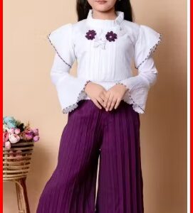 Private Label Girls Latest Purple Top Clothing Sets Colour Black And Whith Size 3 Years