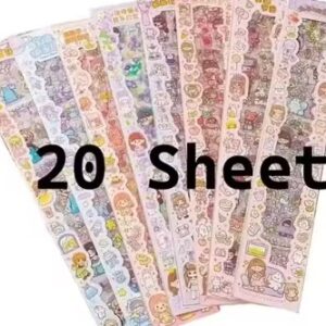 Private Label Cute Cartoon Theme Kawaii Stickers 20 PET Sheets