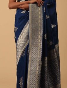 Kalki Indigo Blue Saree In Dola Silk With Embroidered Floral Buttas