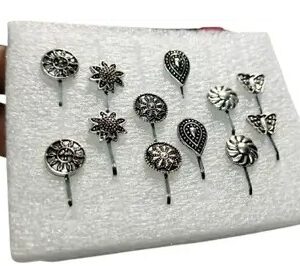 Private Label Universal Black Silver Plated Metal Nose Ring Set Pack Of 12