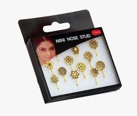 Private Label Silver plated Plated Metal Nose Stud with Body Piercing Jewellery Nose Pin For Women Pack Of 12