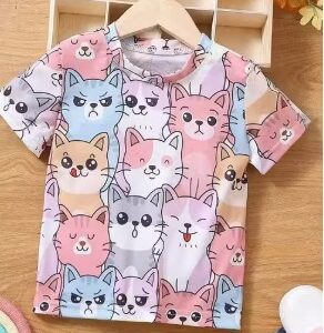 Private Label Pretty Baby Girls Printed Round Neck Cotton Lycra Blend T Shirt Size 6 multicolour