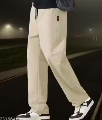 Private Label Mens Stylish Barrell Fit Casual Track Pants Comfortable Poly Blend Jogger Trousers Size L cream colour