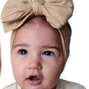 Private Label Baby girl bundle of oversized bow fine cable knit headbands nude colours suitable 6 months to toddler Cream colour