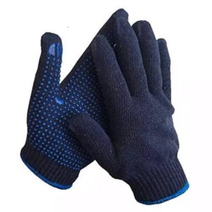 Blue Dotted Cotton Knitted Hand Gloves For Multipurpose Pack Of 12 Pairs