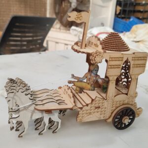 Handcrafted Krishna Arjun Rath Showpiece In Mdf 9X4X9 Inches