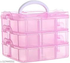 18 Grid 3 Layer Box Clear Plastic Organizer Jewelry Storage Box Pink 1Pc